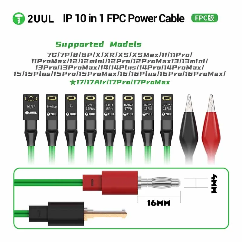 2UUL IP 10 in 1 FPC Power Cable with A Startup Probe for IPhone 7-17 Pro Max Repair and Boot Testing Power Supply Repair Line