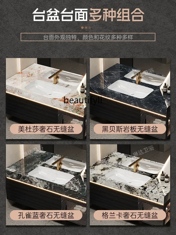 CC    Italian light luxury bathroom cabinet combination solid wood luxury stone seamless ceramic basin washbasin