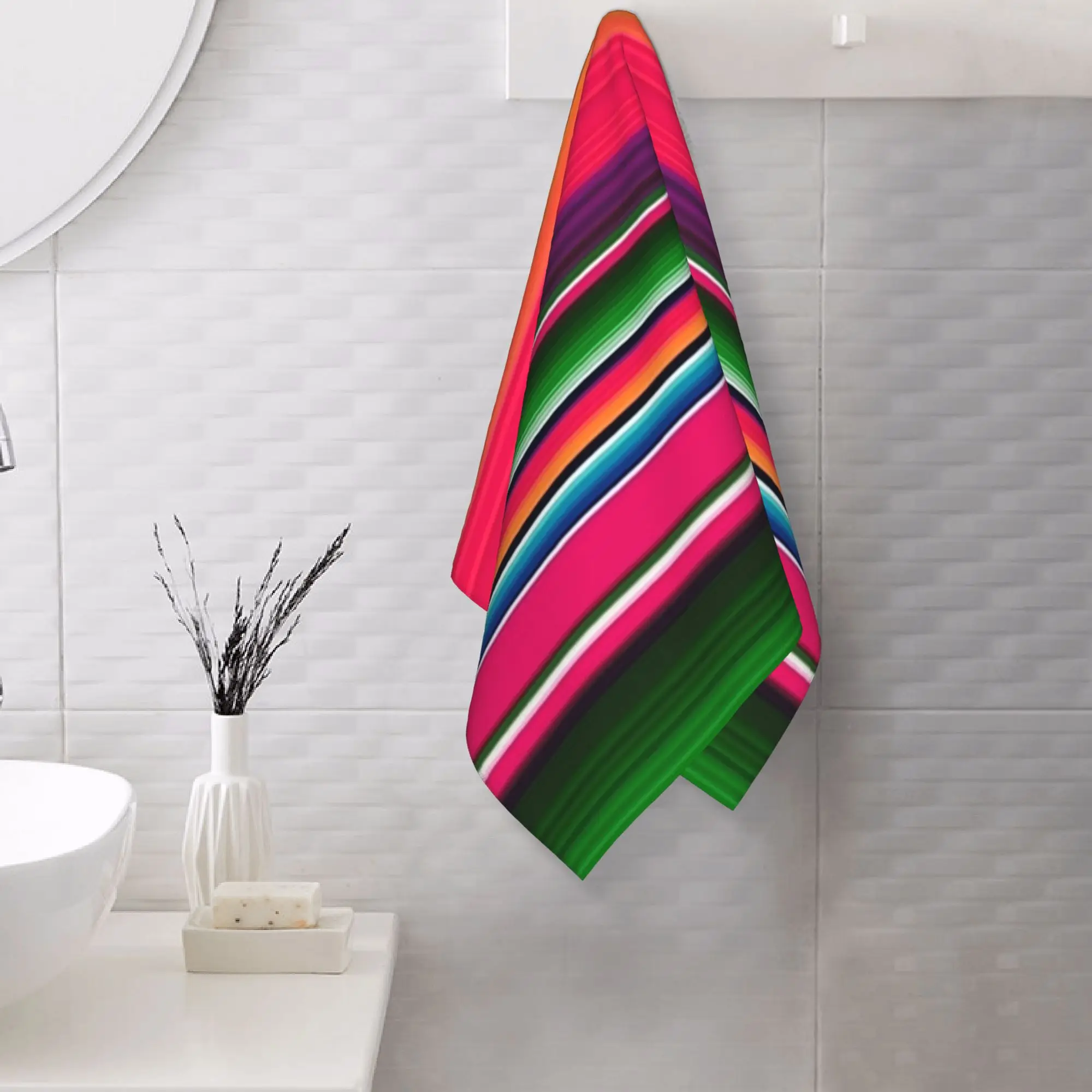 Custom Mexican Blanket Striped Fiesta Serape Soft Face Towel Quick Dry Pool Bath Cotton Towels Absorbent
