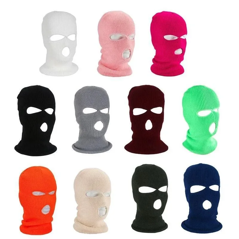 Windproof Motorcycle Full Face Knit Hats Custom SkiMask Men Warm Wool Balaclava Embroidery Winter Hats Knitted 3 Holes Ski Mask