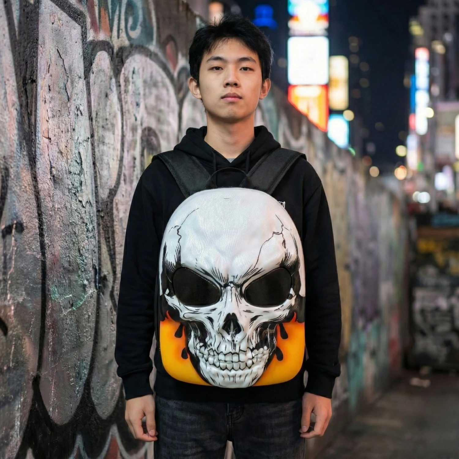 3D LED-schedelrugzak Motortas met harde schaal en programmeerbare ogen App-bediening Waterdichte ridderrugzak voor reizen