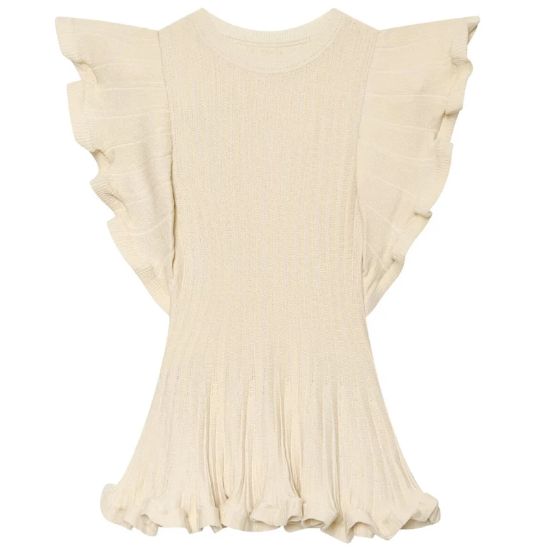 HXAO Women's Cropped Ruffled Top Women Sleeveless Sweater Tanks Top With Peplum Summer Autumn Slim Fit Elegant Sweater Jumper