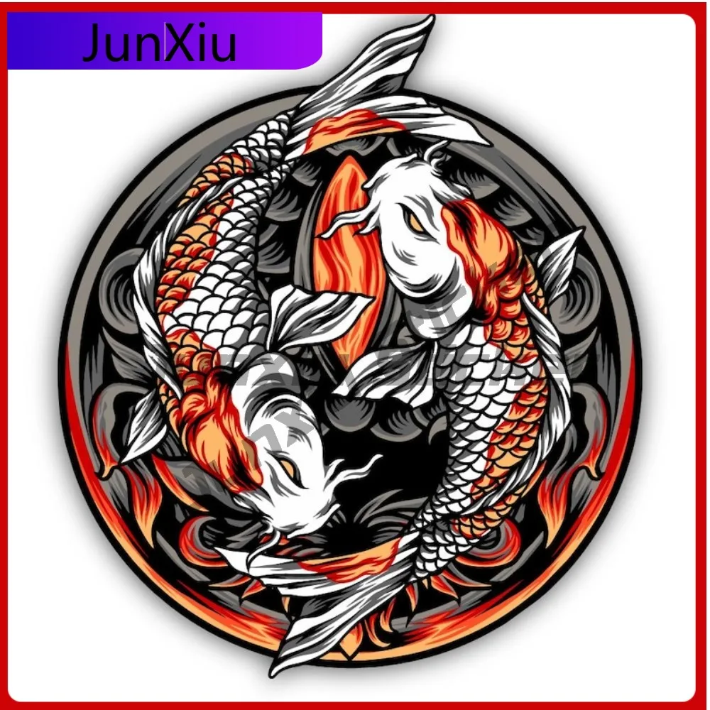 

Yin Yang Koi Fish Art Round Vinyl Sticker Scratch-proof Exterior Japanese Art Truck Car Water Bottle Decal Gift Graphic Vinyl