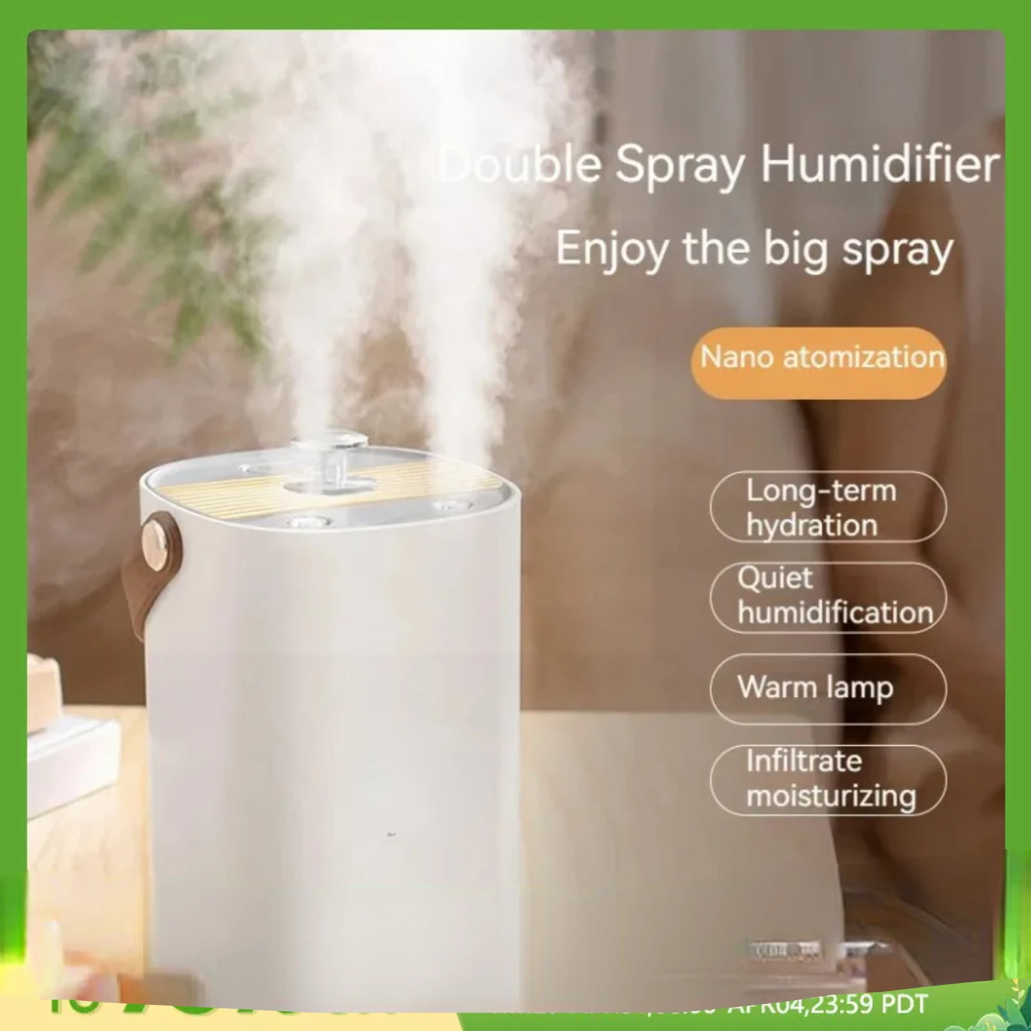 Large Capacity USB Double Spray Humidifier Portable Desk Cool Mist Mute Humidifier with Night Light  Bedroom Living Room