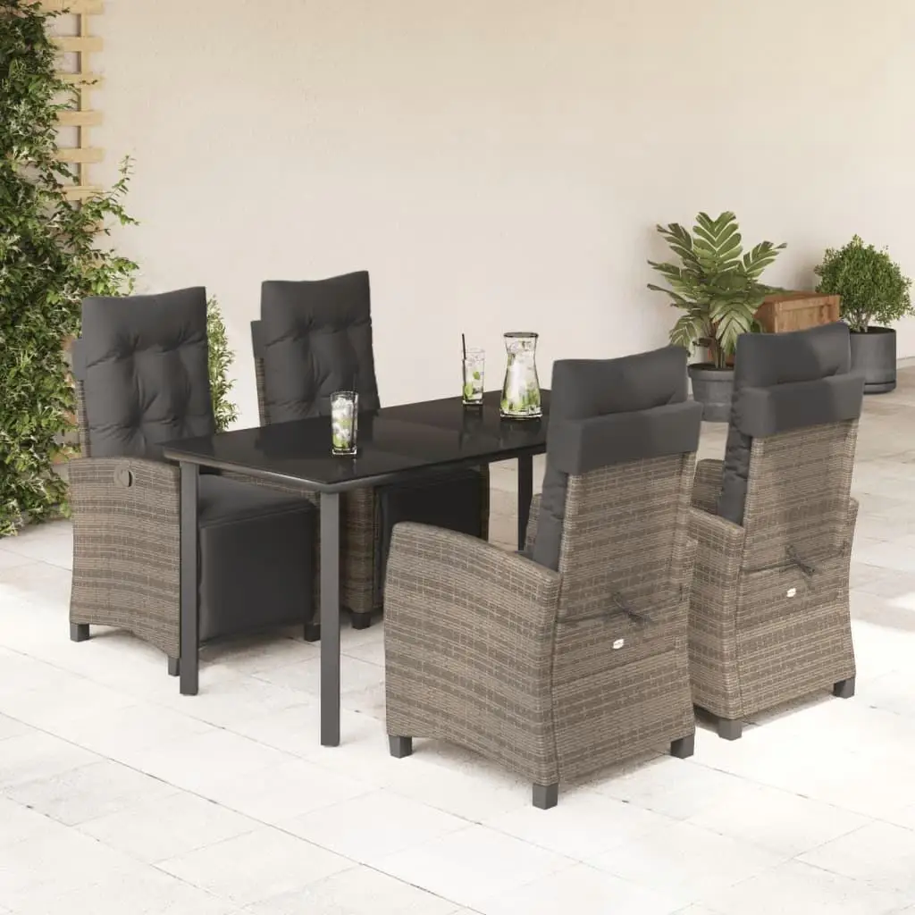 

Garden Dining Set Grey PE Rattan 5 Piece Furniture with Adjustable Armrests Outdoor Patio Table and Chairs Set