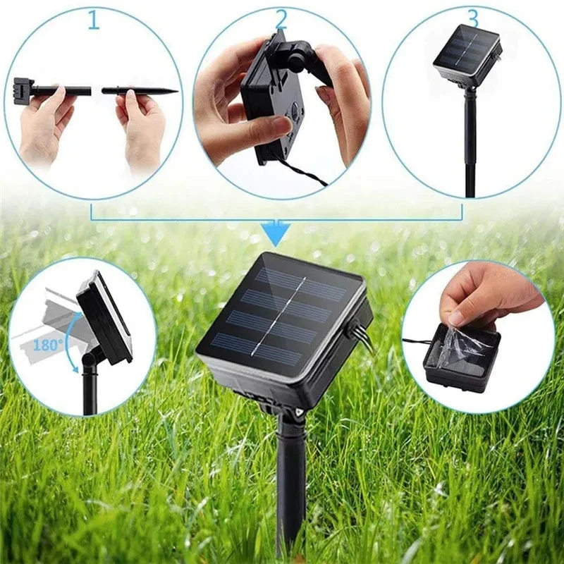 مصباح للطاقة الشمسية سلسلة أضواء 100/200/300/400 المصابيح الجنية عطلة LED في الهواء الطلق حفلة عيد الميلاد جارلاند حديقة الشمسية ديكور مقاوم للماء