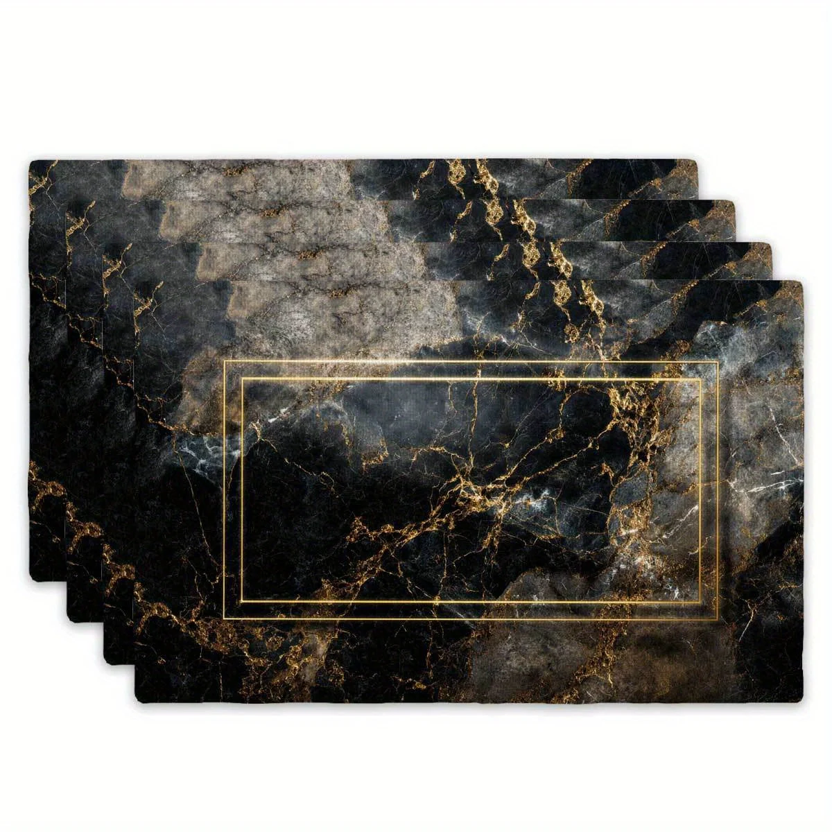Metallic Gold Green Leaf Art Print Rectangular Placemats  Set Modern Nature Themed Dining Table Decor  Restaurant Mats view 3