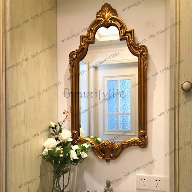 

pg45European-style golden bathroom vanity mirror washbasin wall-mounted bathroom engraved old vanity mirror