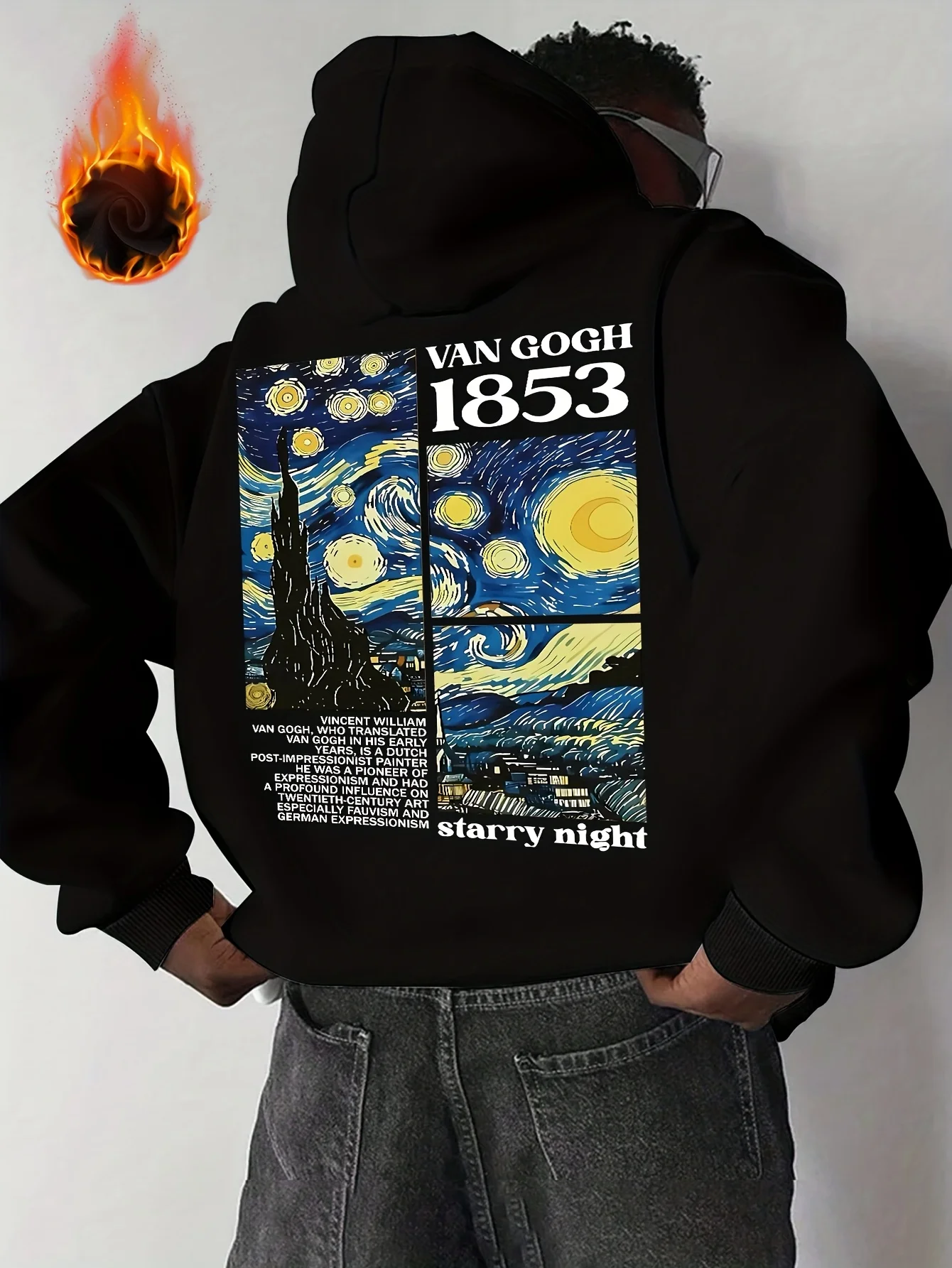 Herren Herbst-Winter Van Gogh Sternennacht Druck Kapuzenpullover Vielseitig für Alle Gelegenheiten Komfortabel für Freizeit Täglichen Gebrauch – Detail 5