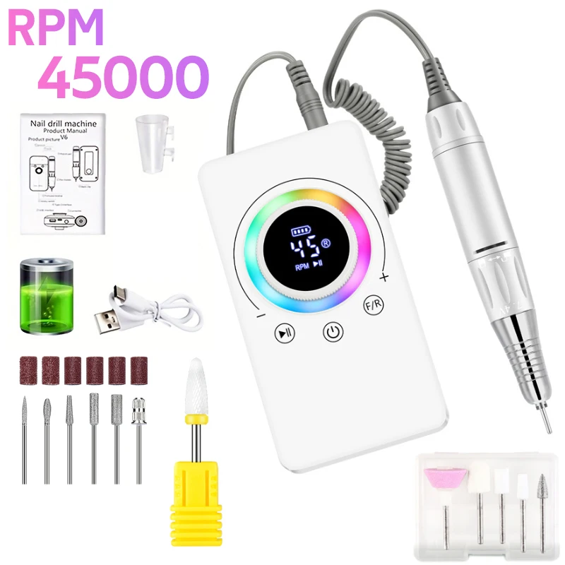 

DianaBeauty 45000RPM Manicure Drill Machine Nail Polisher USB Charging Electric Manicure File Low Noise Nail Salon Tools