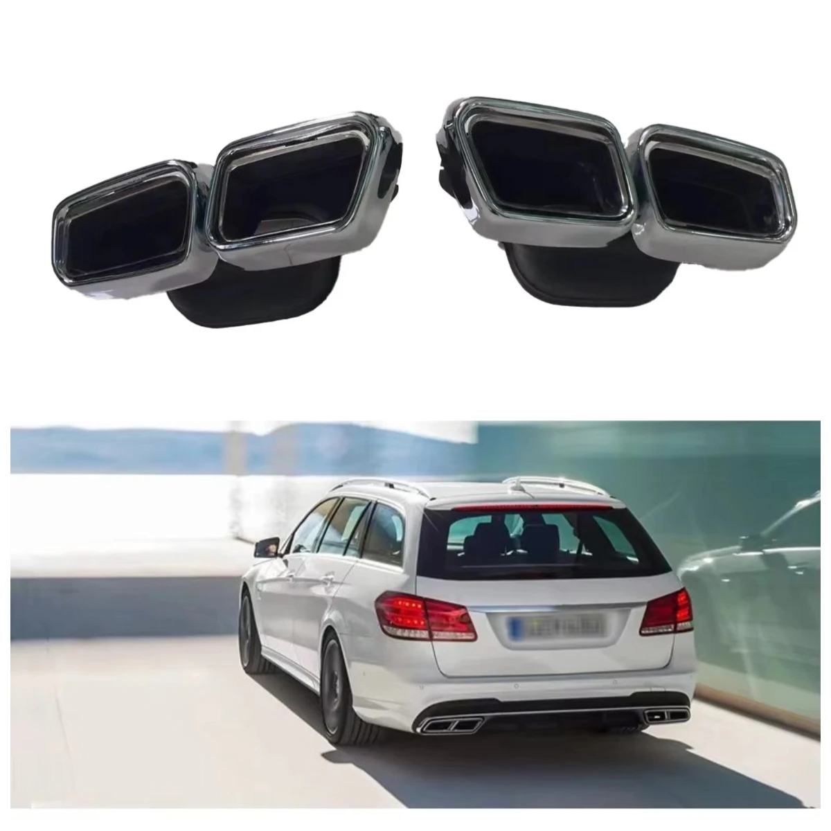 

Wholesale E63 Style Stainless Steel Silver Car Rear Bumper Tail Pipe for W212 2014-2016