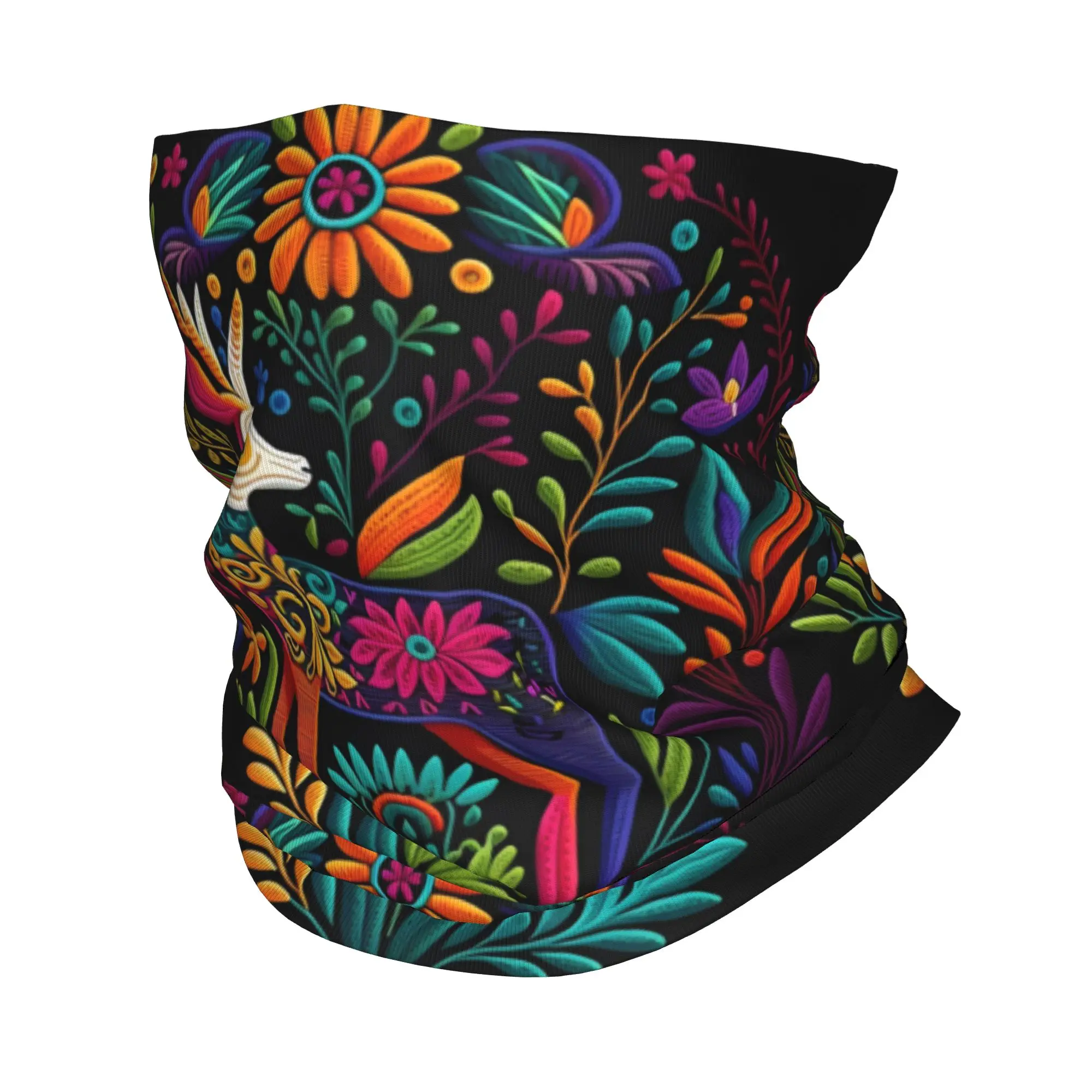 Mexican Flower   Otomi Art Neck Gaiter Men Women UV Protection Winter  Bandana Scarf for Cycling