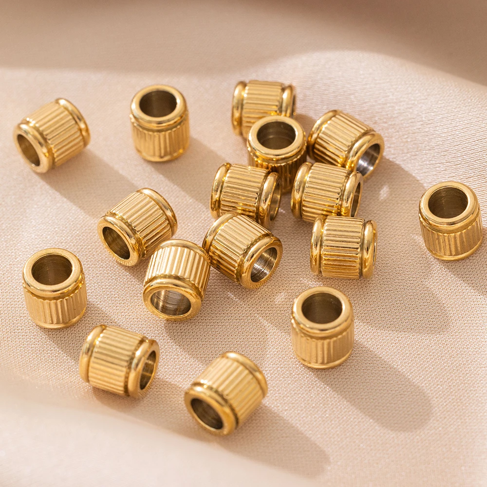 Aço inoxidável Grande Buraco Spacer Beads, Coluna Tubo, solta Charme, DIY Jóias, Pulseira, Colar Fazendo Acessórios, Ouro, 10Pcs