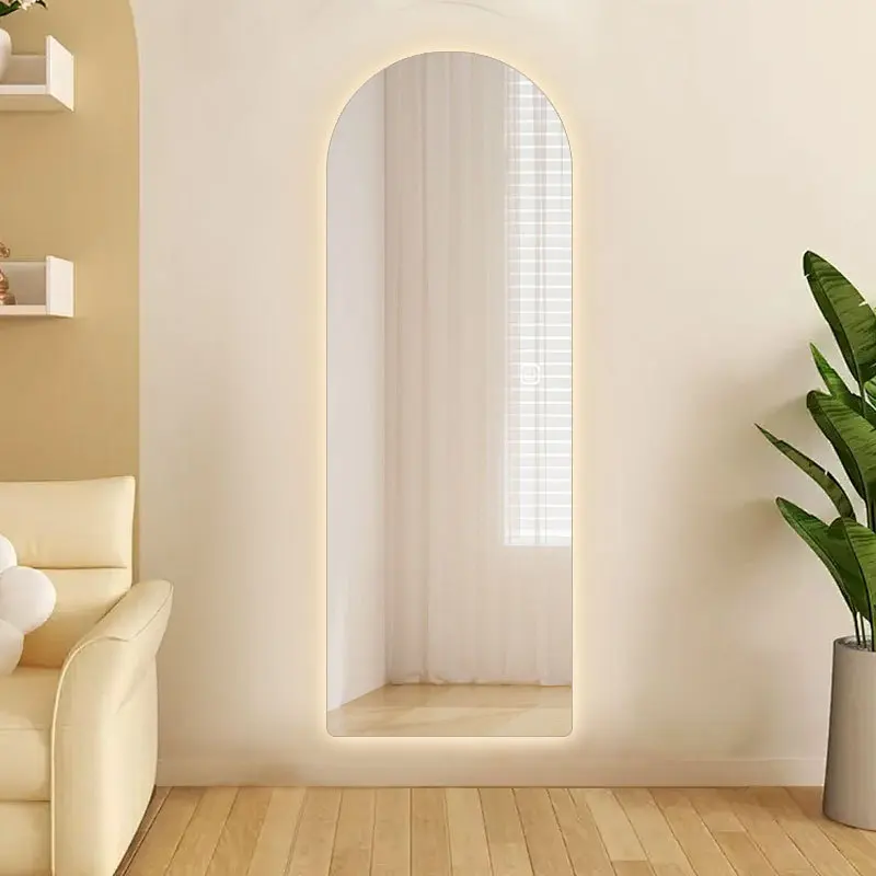 Wall Hanging Arched Led Wall Mirror Smart Bedroom Full Mirror Ins Wind Luminous Fitting Mirror with Light