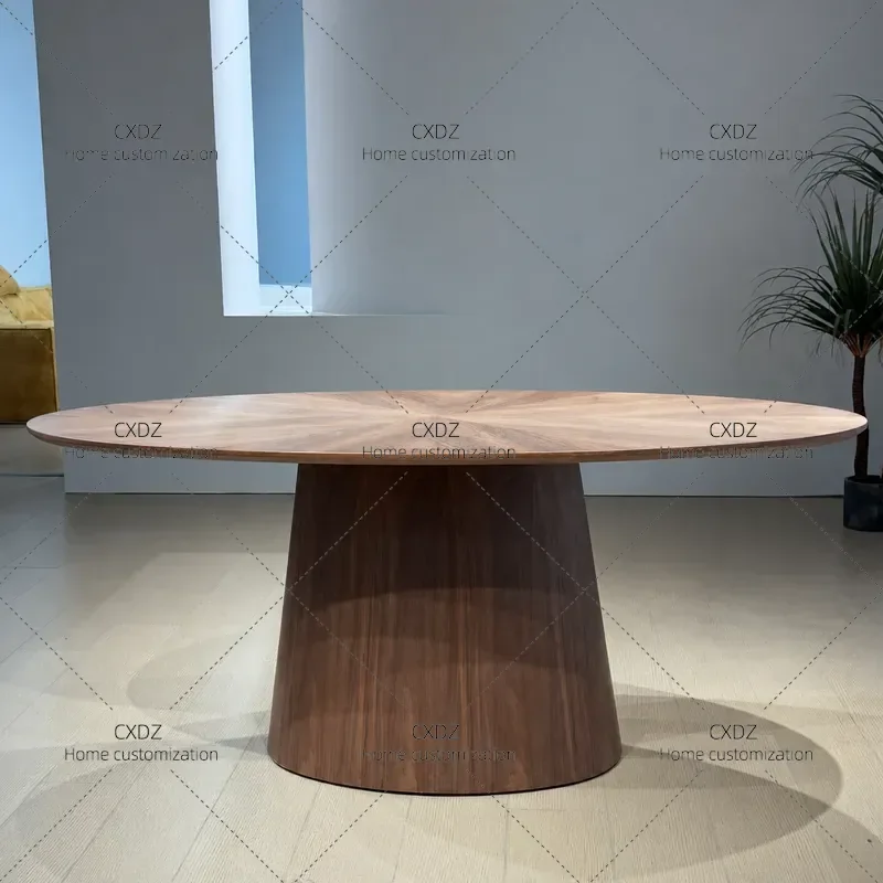 Medieval Walnut Oval Dining Table Retro Parquet Solid Wood Table for Household Medium Large Apartment