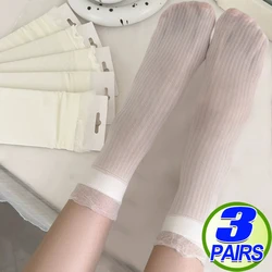1/3pairs Women Summer Socks Mesh Lace Sexy Ultra-thin Transparent Soft Short Sock Stretch Ankle Lolita Sox Harajuku Retro Sock