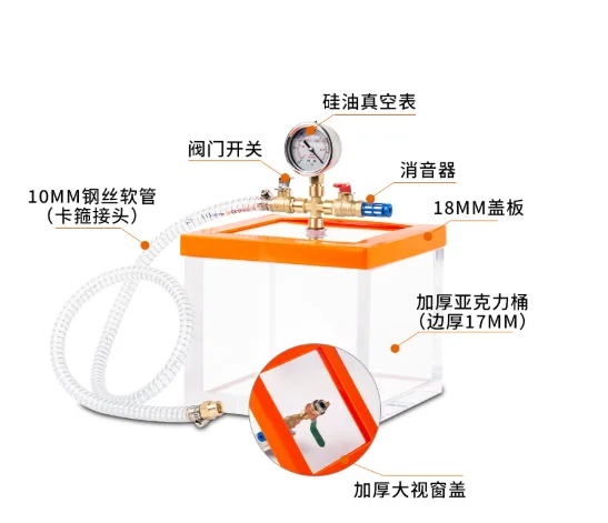 6L Transparent Pyrex Glass Vacuum Defoaming Barrel・Vacuum Chamber for Epoxy Resin Silicone AB Glue・Laboratory Defoaming Tool