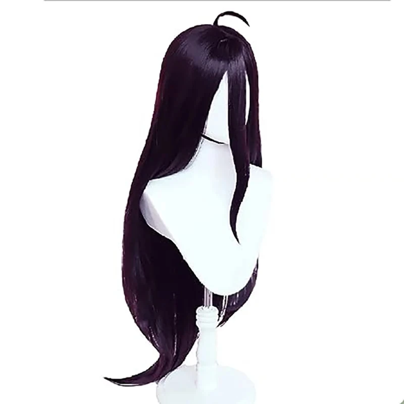 Perruque Cosplay Albedo, Anime Overlord, Violet Profond Noir, Perruques Synthétiques Degré de Chaleur, 100cm