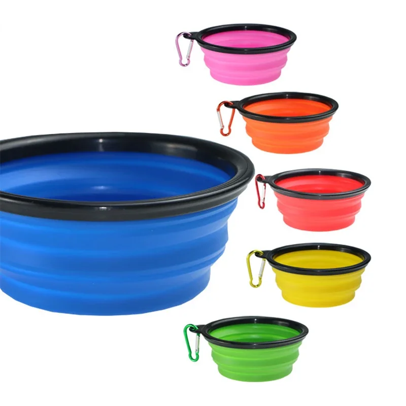 Collapsible Pet Silicone Dog Food Water Bowl Outdoor Camping Travel Portable Folding  Supplies   Dishes with Carabiner