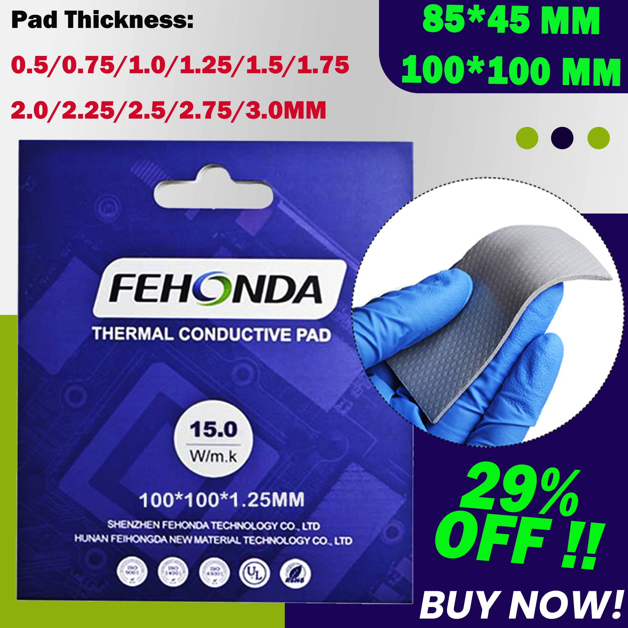 Origin Code Fehonda 15w 12w 8w  Thermal Conductive Pad 0.5/0.75/1.0/1.25/1.5/1.75/2.0/3.0Mm Gpu Cpu RTX4090 Silicon Termal Sheet