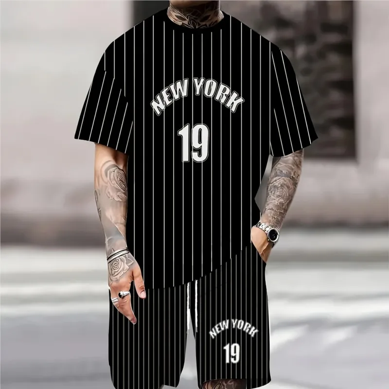 

2025 Summer New Men's Suit 3D Printed Fashion And Individuality Short-sleeved T-shirt Men Summer Clothing Set Trajes Deportivos
