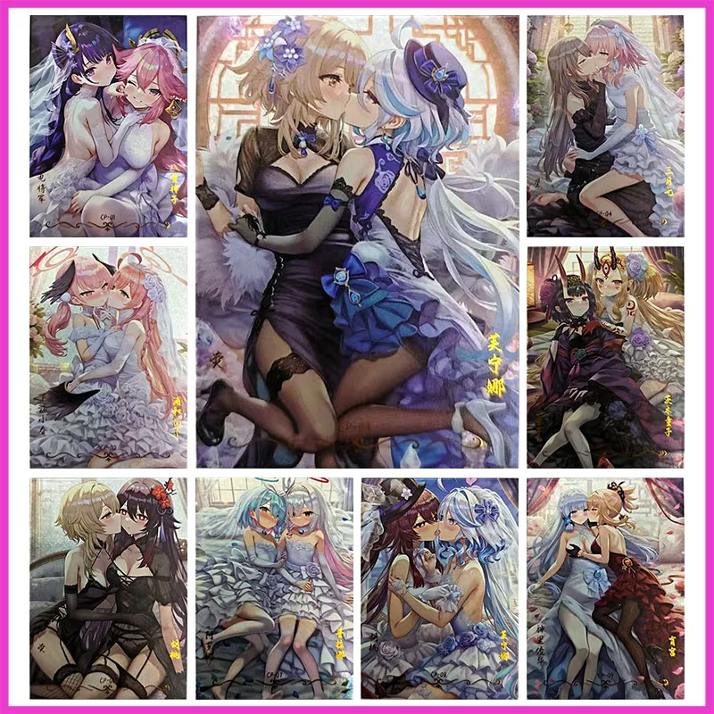 

Anime Goddess Story Rare CP Refraction Game Collectible Card Kamisato Ayaka Yoimiya Hu Tao Furina Toys for boys Birthday Present