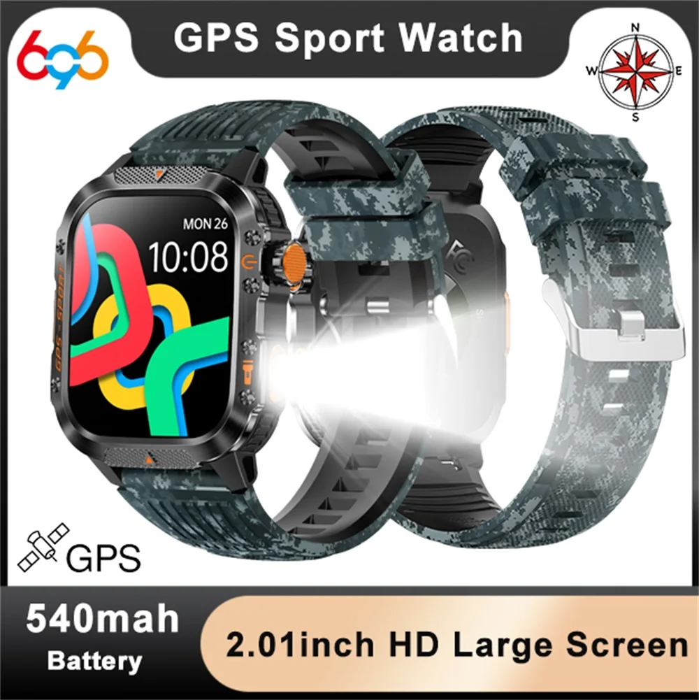 

GPS Outdoor Sport Compass Atitude Blue Tooth Call Smart Watch 3ATM Waterproof Flashlight Heart Rate Health Smartwatch Calculator