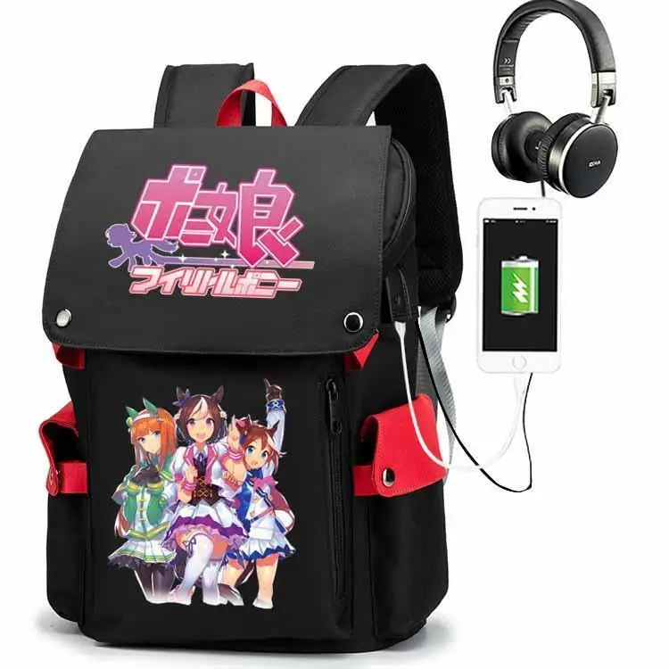 جوكي فتاة أنيمي البضائع 2D خاص صامت جرس الغزلان الذكور والإناث طالب موضة حقيبة كتف مزدوجة على ظهره ANI #3