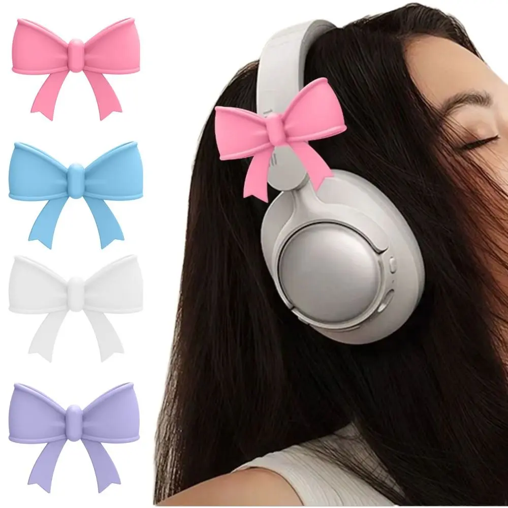 2PCS New Bow Shape Headphone Decorations 3D Silicone Earphone Charms Detachable Gift Headphone Accessories Girls
