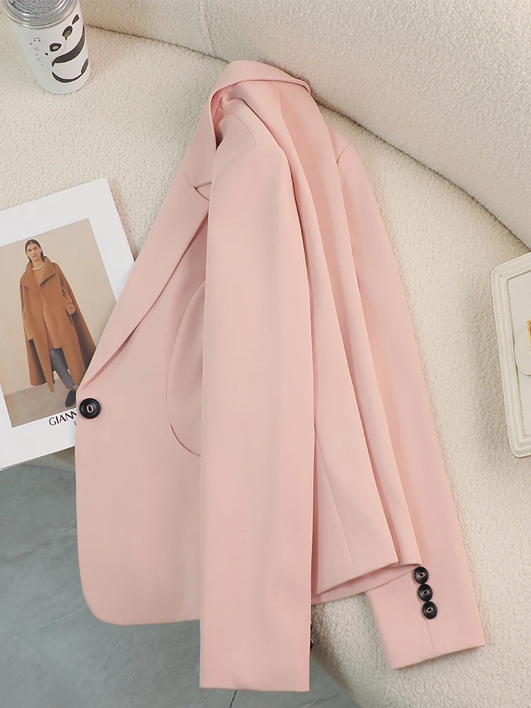 Women Blazer Ladies Pink Beige Black Solid Female Business Work Wear Slim Formal Jacket For Autumn Winter