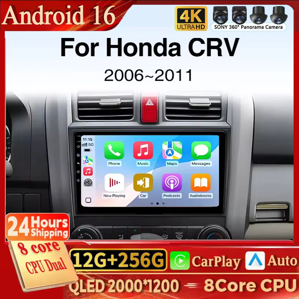 Android 16 Carplay para Honda CRV 3 RE 2007 2008 2009 2010 2011 Rádio Automotivo Multimídia Reprodutor de Vídeo Navegação GPS Unidade Principal WIFI R