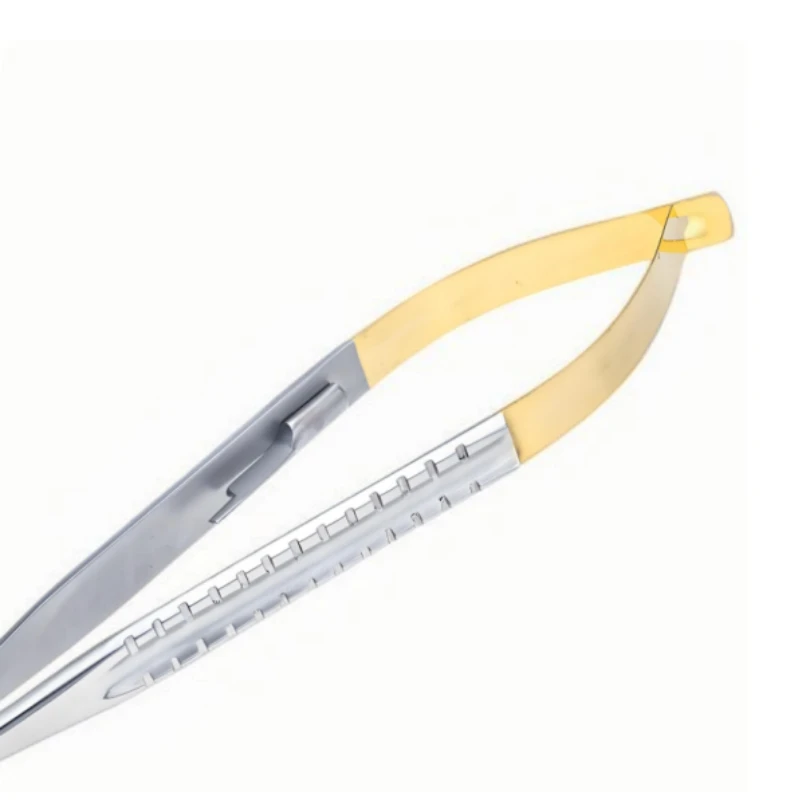 14cm/16cm Dental Needle Holders with Lock Golden Handle Straight/Curved Head Holding Forceps Tweezer