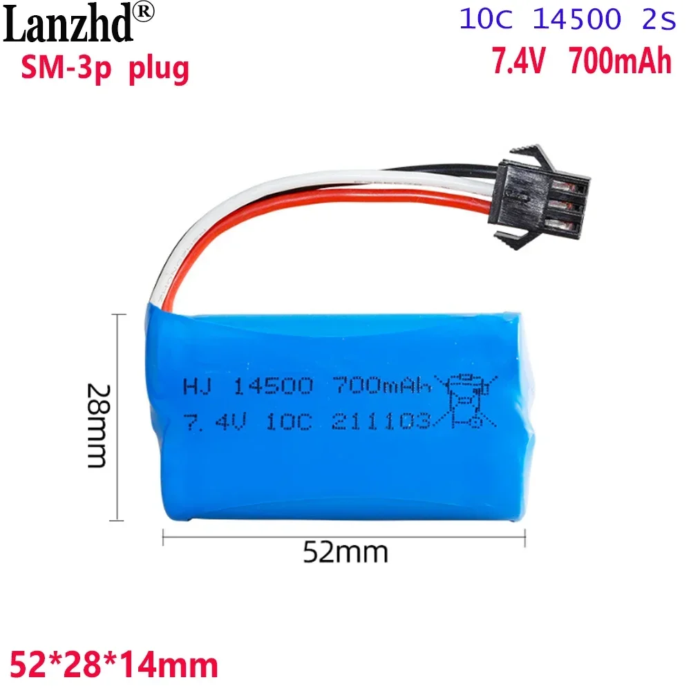 

Li 7.4V 10C rate 14500 cylindrical battery 700mAh For climbing car remote control electric toy battery with SM3P plug