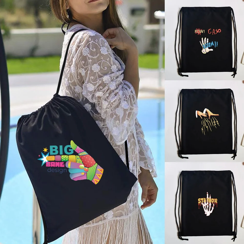 

Drawstring Backpack Men Fashion Hand Pattern Backpack Sports Cycling Sports Travel Casual Tourism Large Capacity Folding Bags