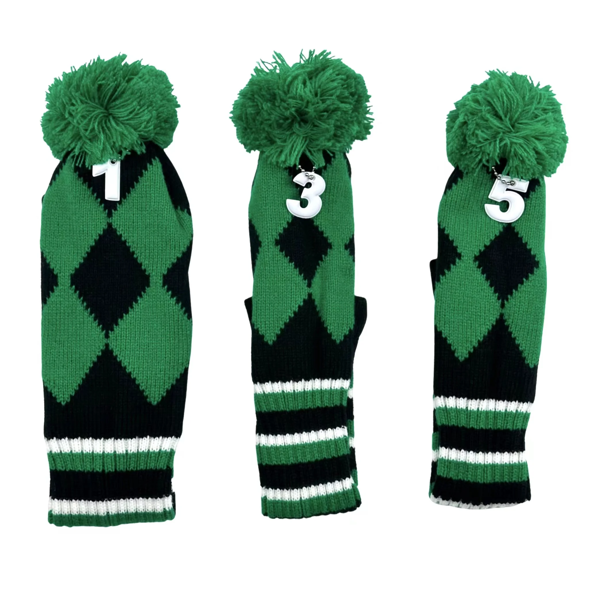 3 Pcs/set Golf Rhombus Pattern clubs Head cover Knitted Hybrid UT Driver Fairway Wood 1 3 5 Wood Knitting Cover