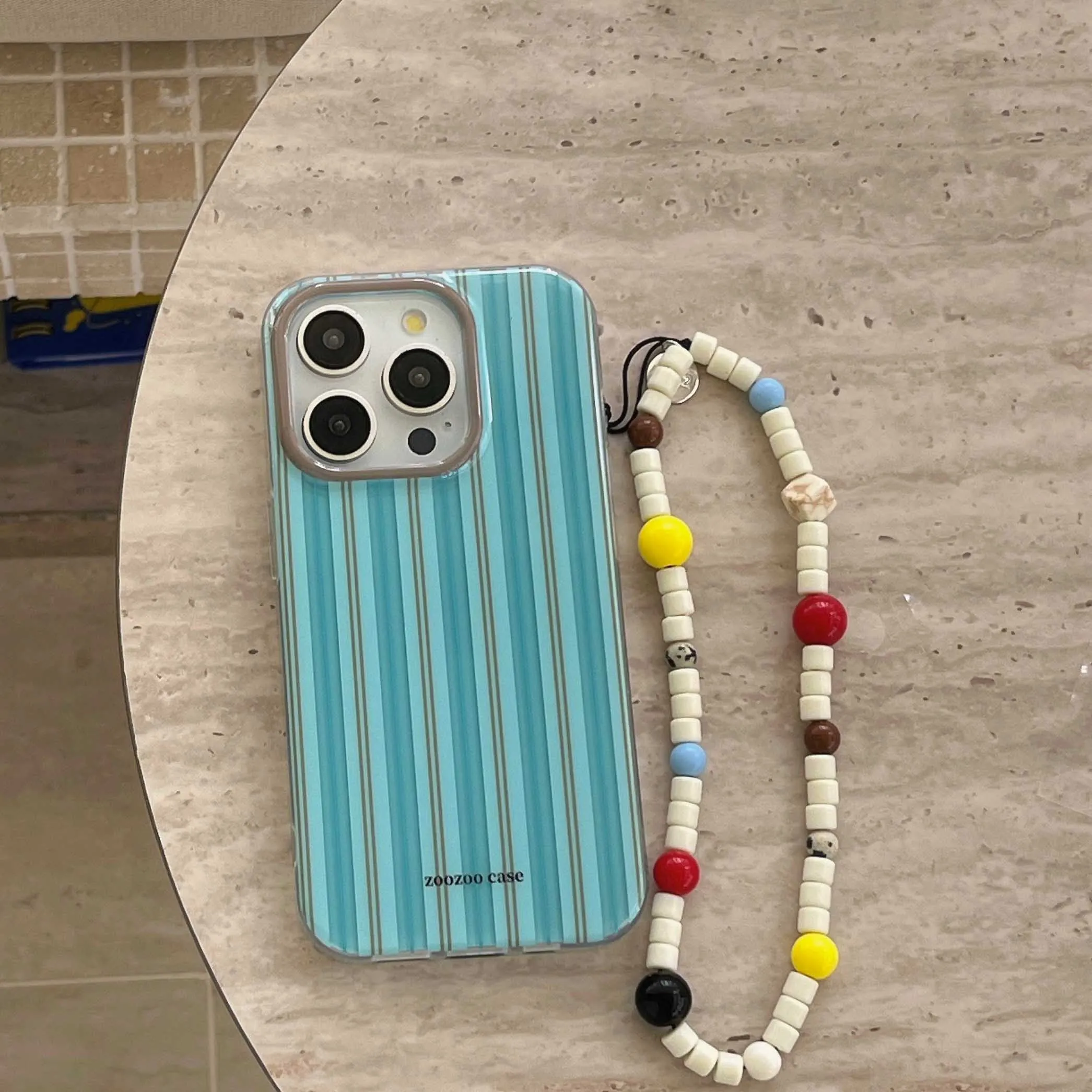 Blue stripes summer phone case for iphone 14pro 15pro 12 14 13 15 pro max 15promax 13pro shell colorful chain ins funda cover