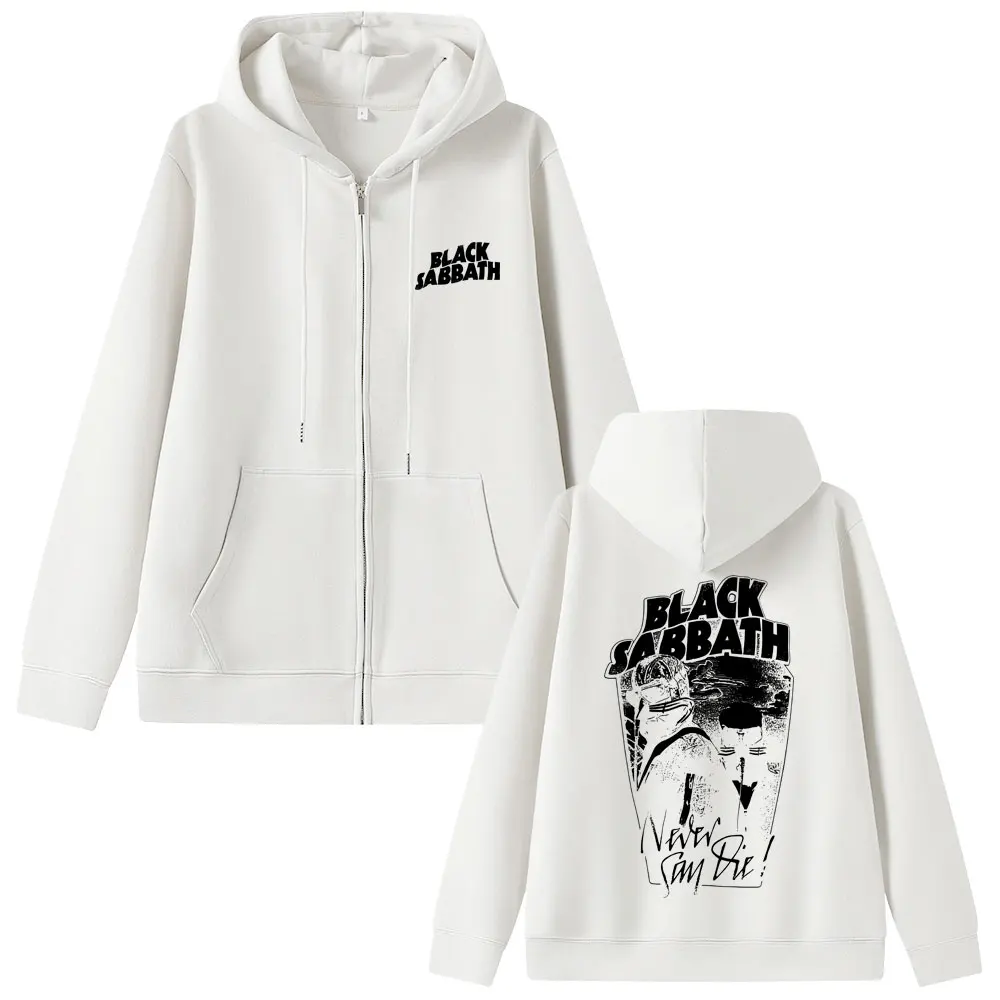 Heavy Metal Rock Band Black Sabbath Never Say Die Live on Tour 1978 Zipper Hoodie Ozzy Osbourne Jacket Mens Vintage Zip Up Coat