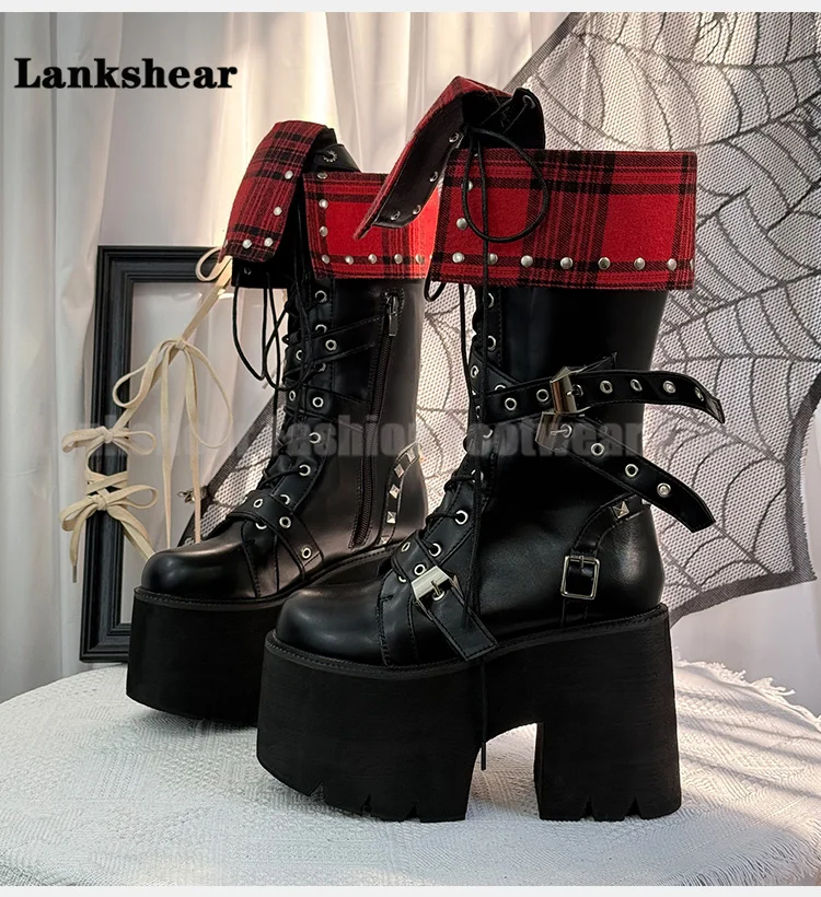 

Platform Knight Boots Boots Chunky High Heels Lace-Up Boots Designer Style Booties Women's High Increase Shoes Botas Mujer