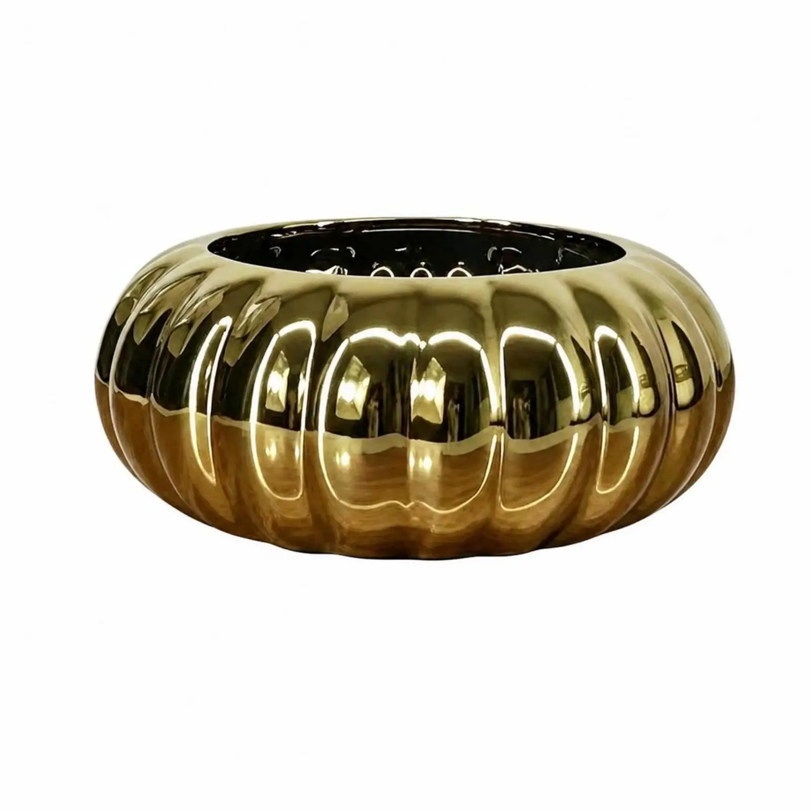 Indoor Pumpkin Planter Glossy Glazed Finish, Wide Open Top, Oval Planter, for Living Room
