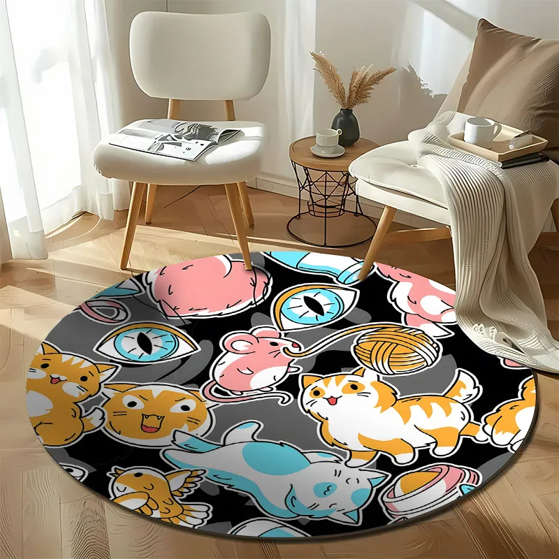 Free shipping! Colorful Cat-Themed Round Carpet for Playrooms round carpet for home sofa bedroom, gift