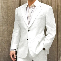 New Fashion White Linen Men Suits Set Casual Tuxedo Slim Fit Summer Beach Bridegroom Wedding Blazer Custom Suit for Men