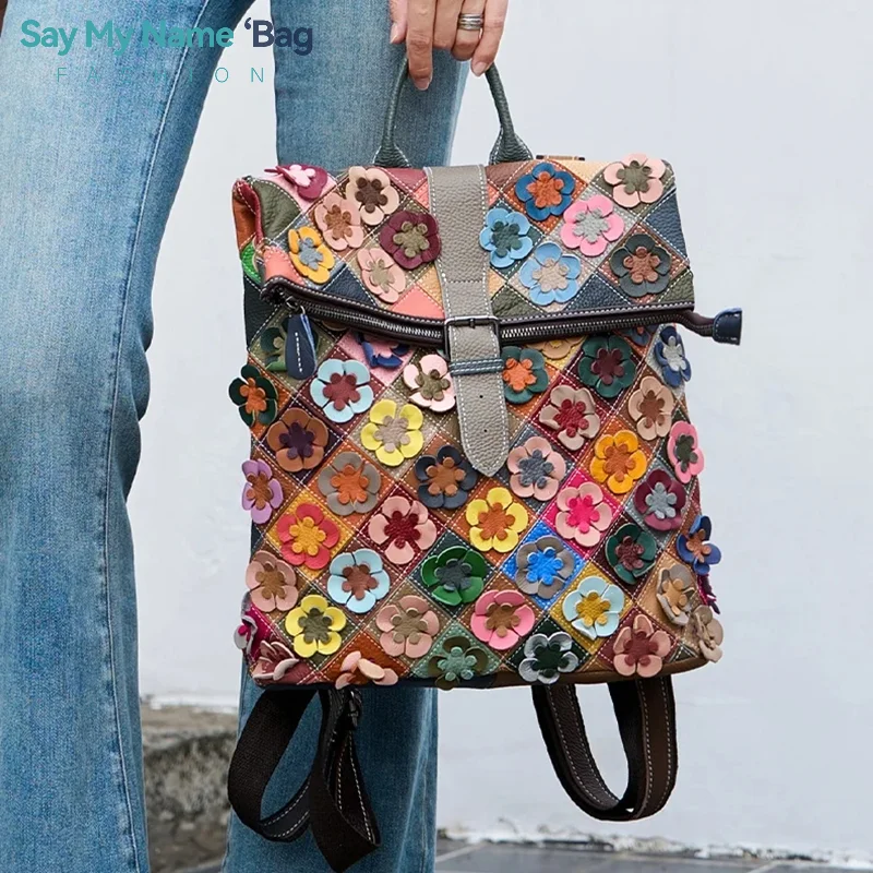 

Оригинальный дизайн, кожаная большая сумка в стиле ретро, женская новинка 2025 года, пригородная большая сумка, повседневная мягкая сумка с цветочной вышивкой