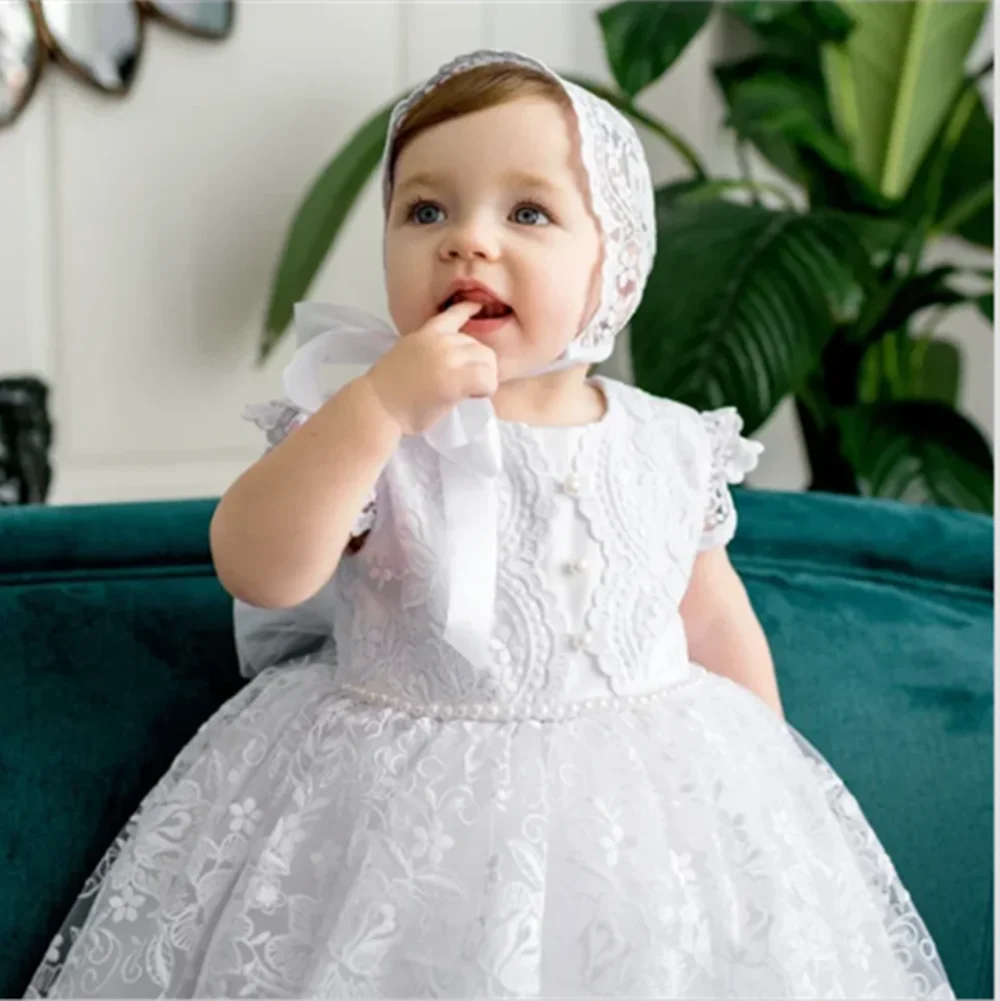 

White Flower Girl Dresses Tulle Puffy Sequin Appliques With Bow Half Sleeve For Wedding Birthday Party Holy Communion Gowns