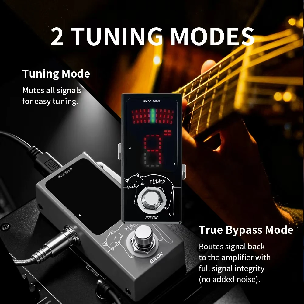EROK Mini Chromatic Tuner Pedal LED Display True Bypass Adjustable Tuning Effect Pedal for Guitar Bass Instrument Accessories