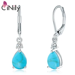 CiNily Turquoise Big Drop Earrings Vintage Silver Plated Earrings for Women Wedding Party Gift Wholesale Fashion Jewelrys