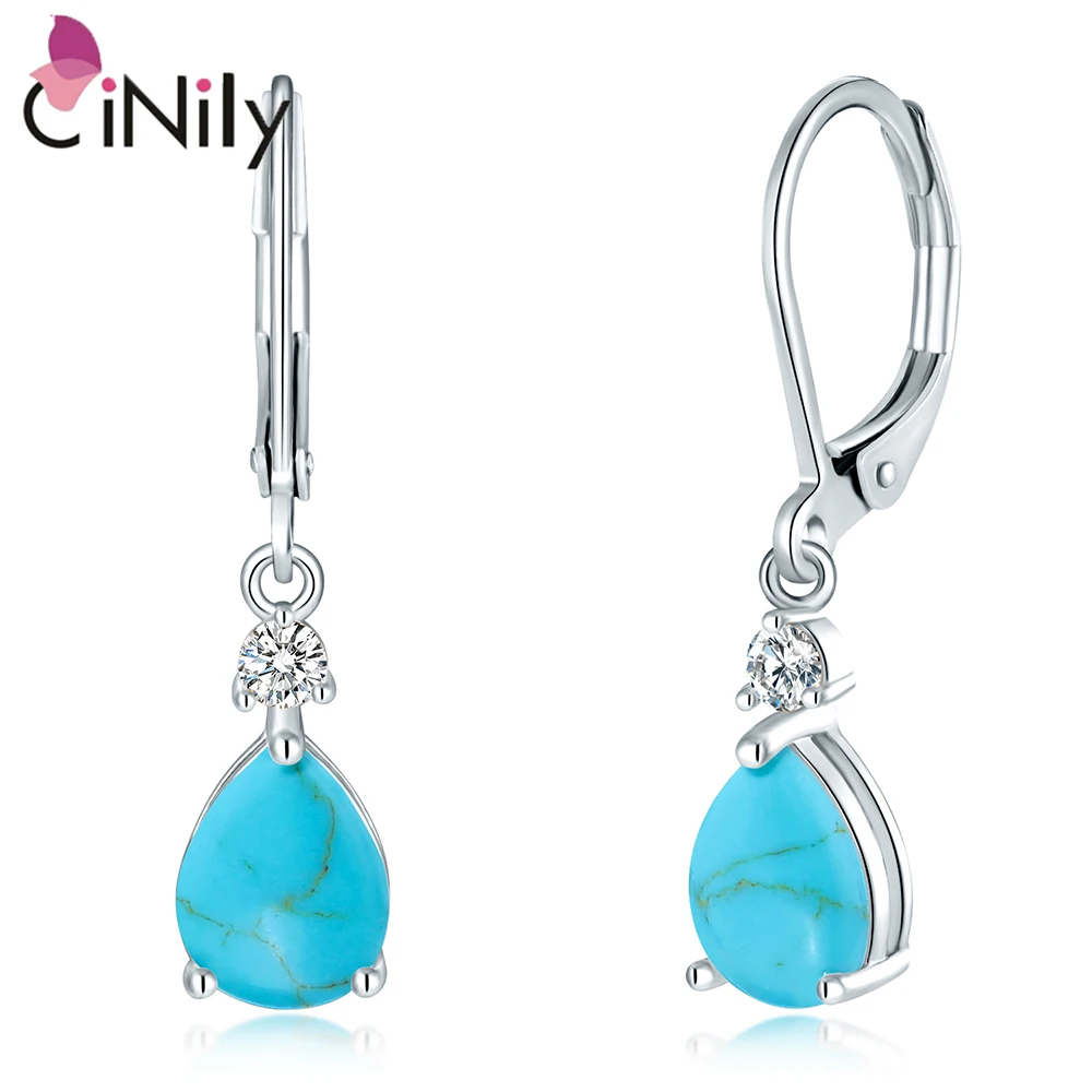 CiNily Turquoise Big Drop Earrings Vintage 925 Sterling Silver Earrings for Women Wedding Party Gift Wholesale Fashion Jewelrys