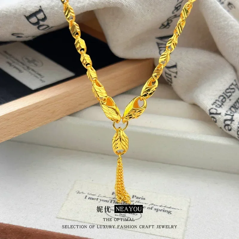 Goldpure Flower Melon Seeds Tassels 9999 24K Real Gold Necklace for Women Niche Light Luxury High-end Necklacegift