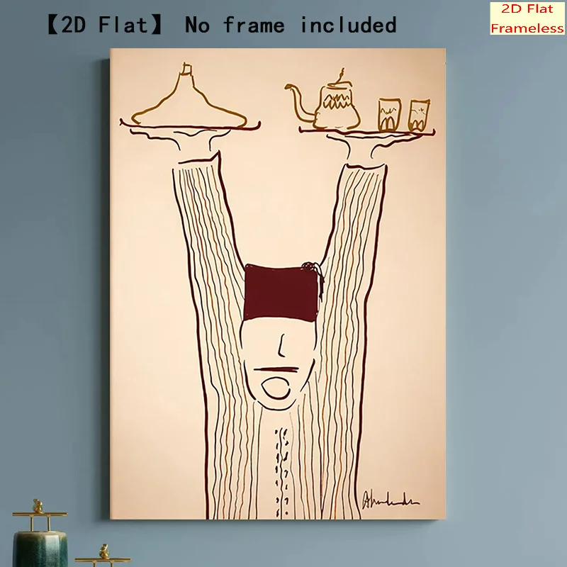 2D Flat, 1pc Moroccan Waiter Art Print Poster - Traditional Tea Ceremony Suitable for Office Decor, Modern Frameless Canvas W