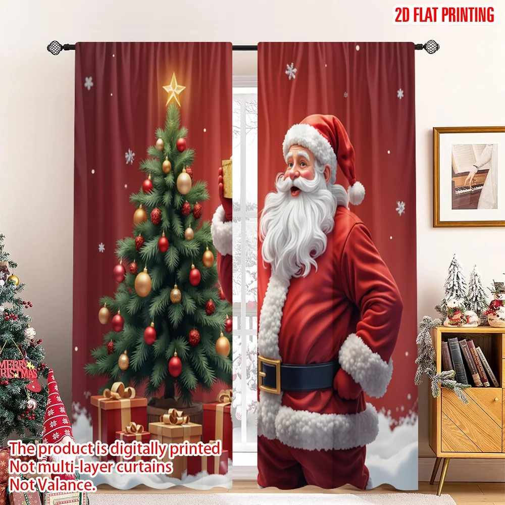 

2pcs 2D flat printing Merry Christmas Window Curtains Santa Claus Christmas Tree Gifts_q Fabric Without Electricity 0 for