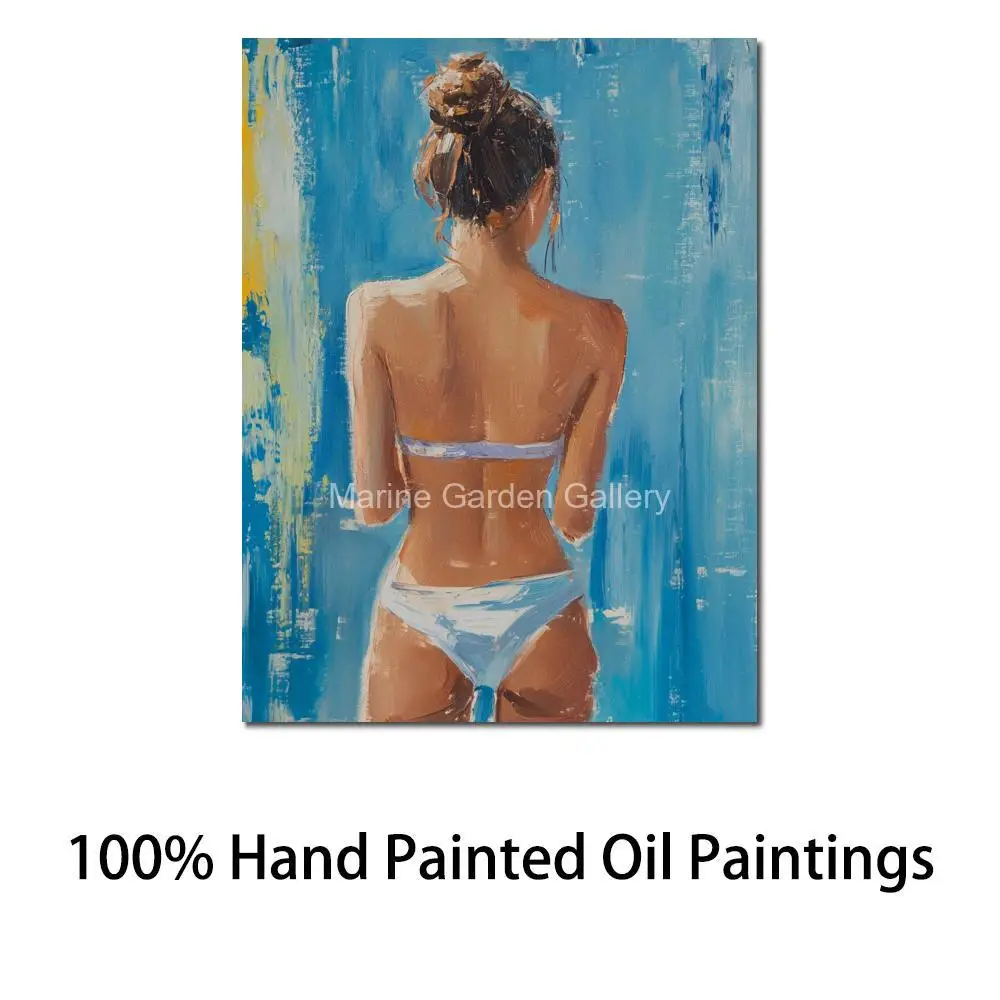 Beautiful Female Canvas Art Abstract Oil Painting Handmade Wall Picture Bikini Woman Contemporary Bathroom Home Decor Large